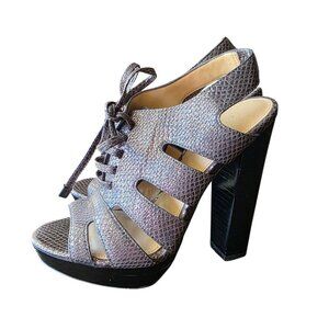 COACH Moreen Women's Gray Metallic Lace Up Slingback Leather Heels Sandals Sz 6B